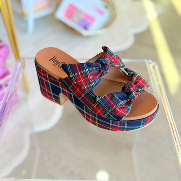 Put A Bow On It Wedge (navy plaid)