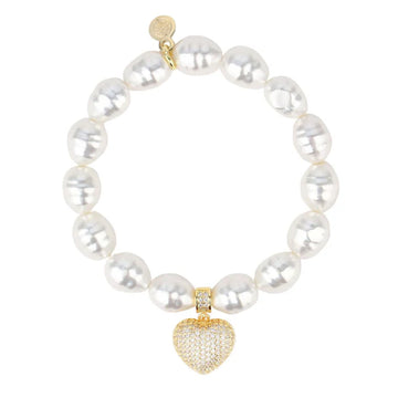 Pearl White Pave Heart Bracelet, BuDha Girl