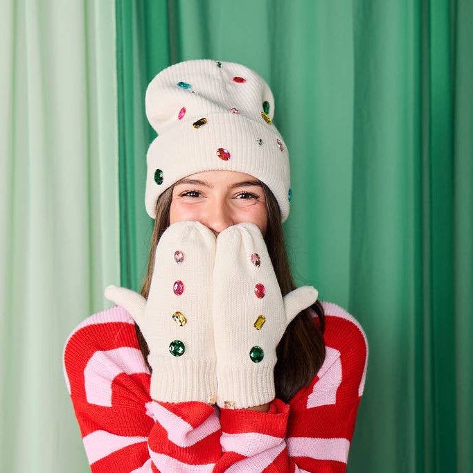 Snow Cute Sparkle Beanie and Mittens Set