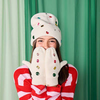 Snow Cute Sparkle Beanie and Mittens Set