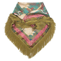 Crane Print Fringe Scarf