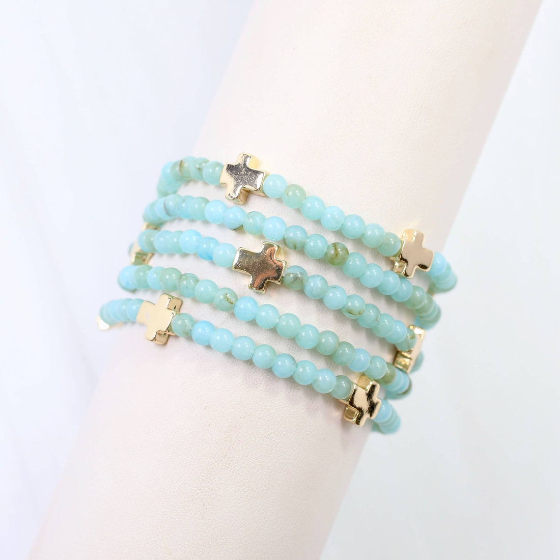 Flint Beaded Cross Stretch Bracelet Set Aqua