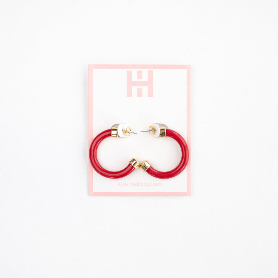 Hoo Hoops, Small Hoop Earrings (red)