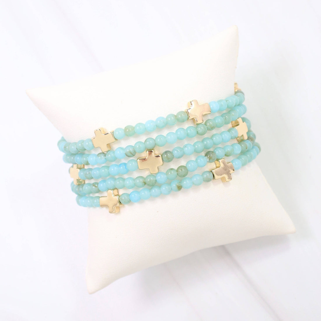 Flint Beaded Cross Stretch Bracelet Set Aqua