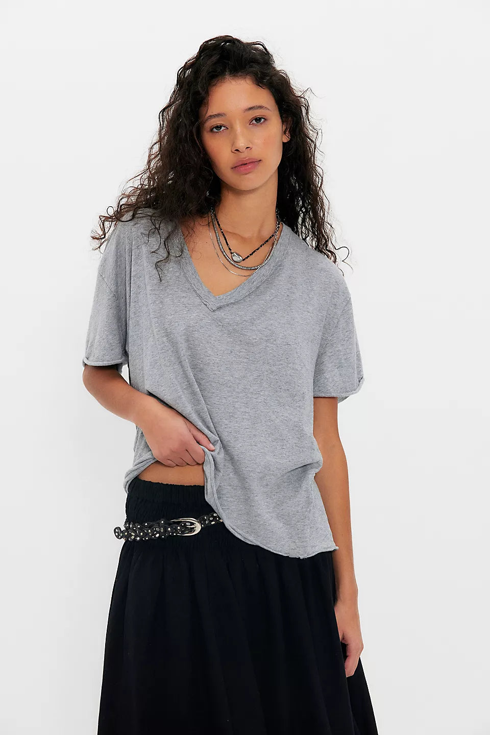 Nina V Neck Tee, FP (Grey)