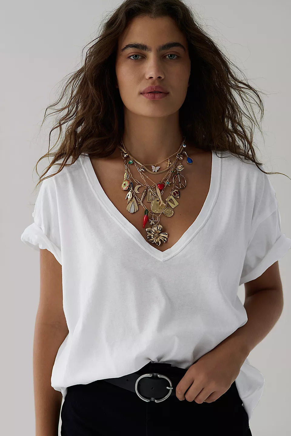 Nina V Neck Tee, FP (White)