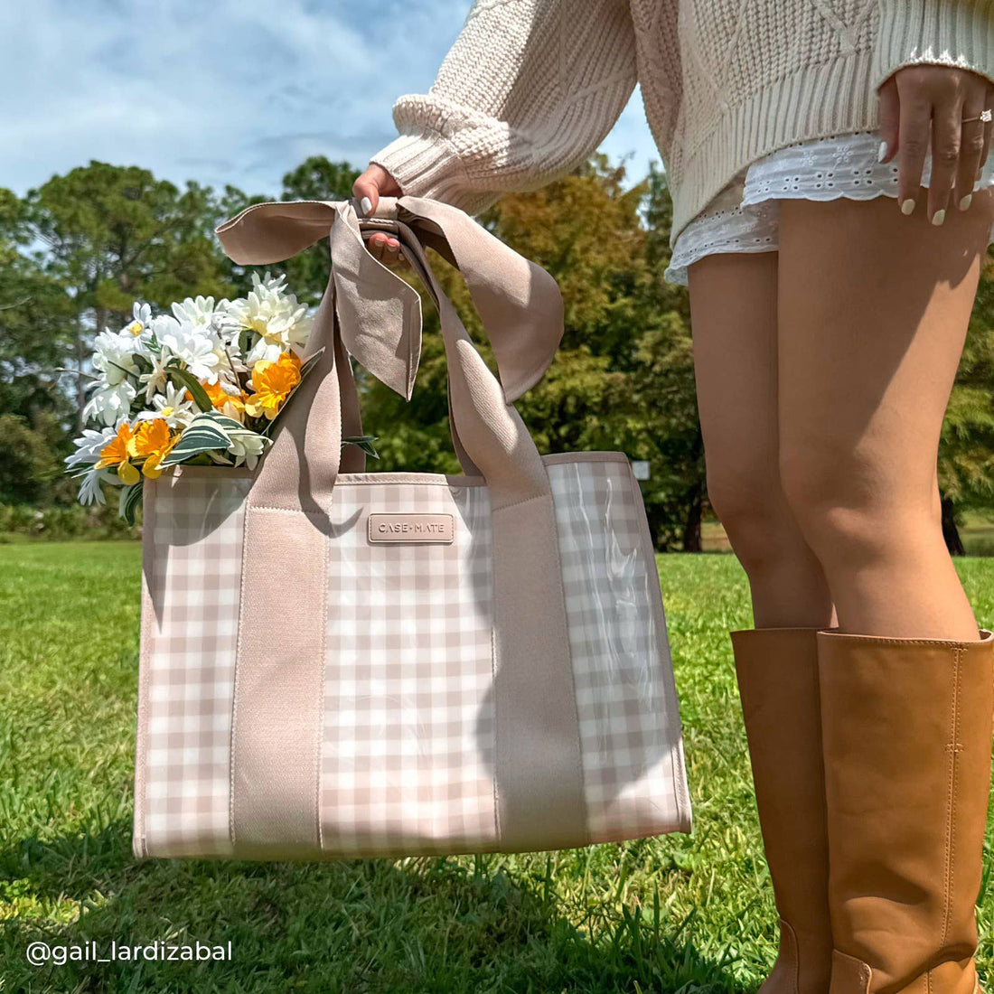 Latte Gingham Bow Jelly Tote Bag, CaseMate