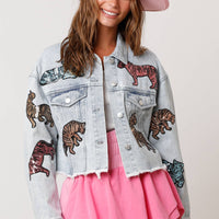 Sequin Tiger Denim Jacket