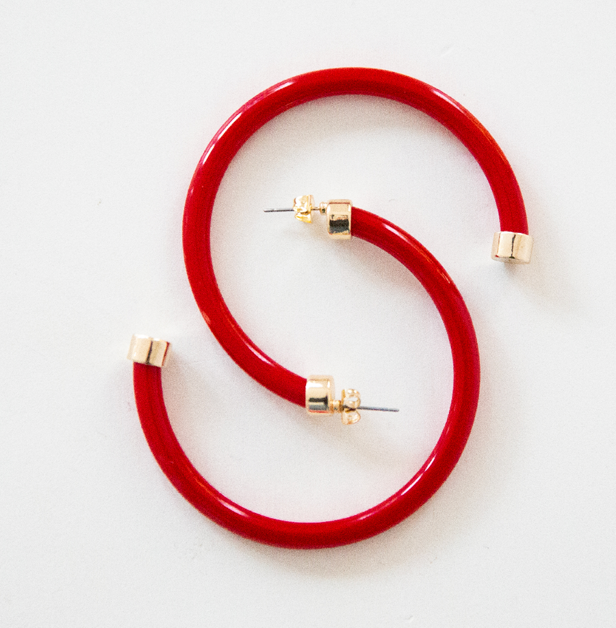 Hoo Hoops, Large Hoop Earrings (red)