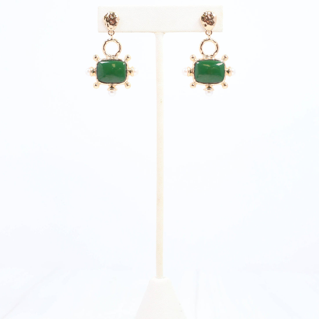 Buena Vista Stone and Pearl Drop Earring Green