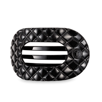 Jet Black Quilted Large Round Hair Clip