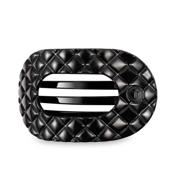 Jet Black Quilted Large Round Hair Clip