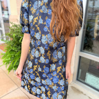 Thea Navy Brocade Dress