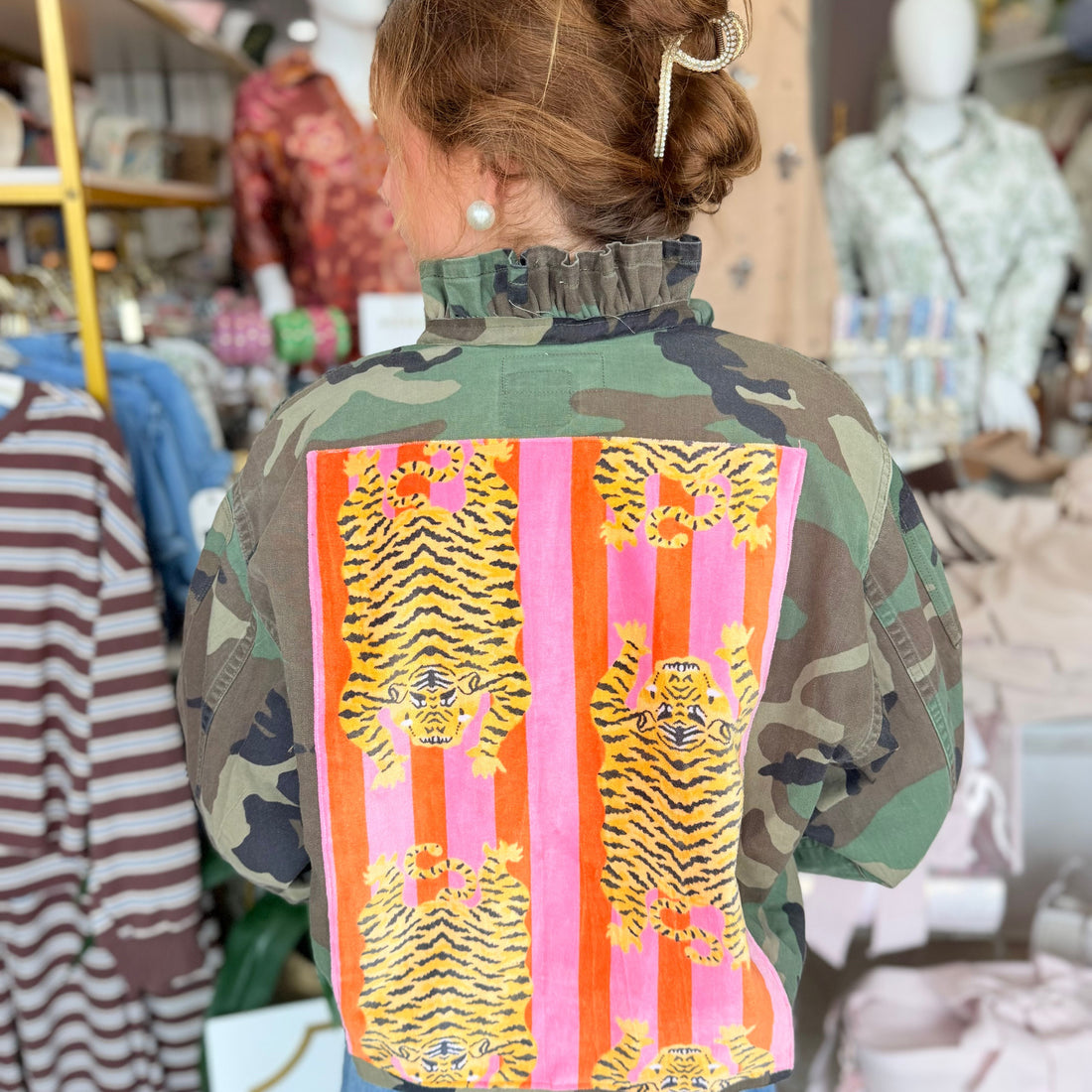 Ruffle Collar Camo Jacket