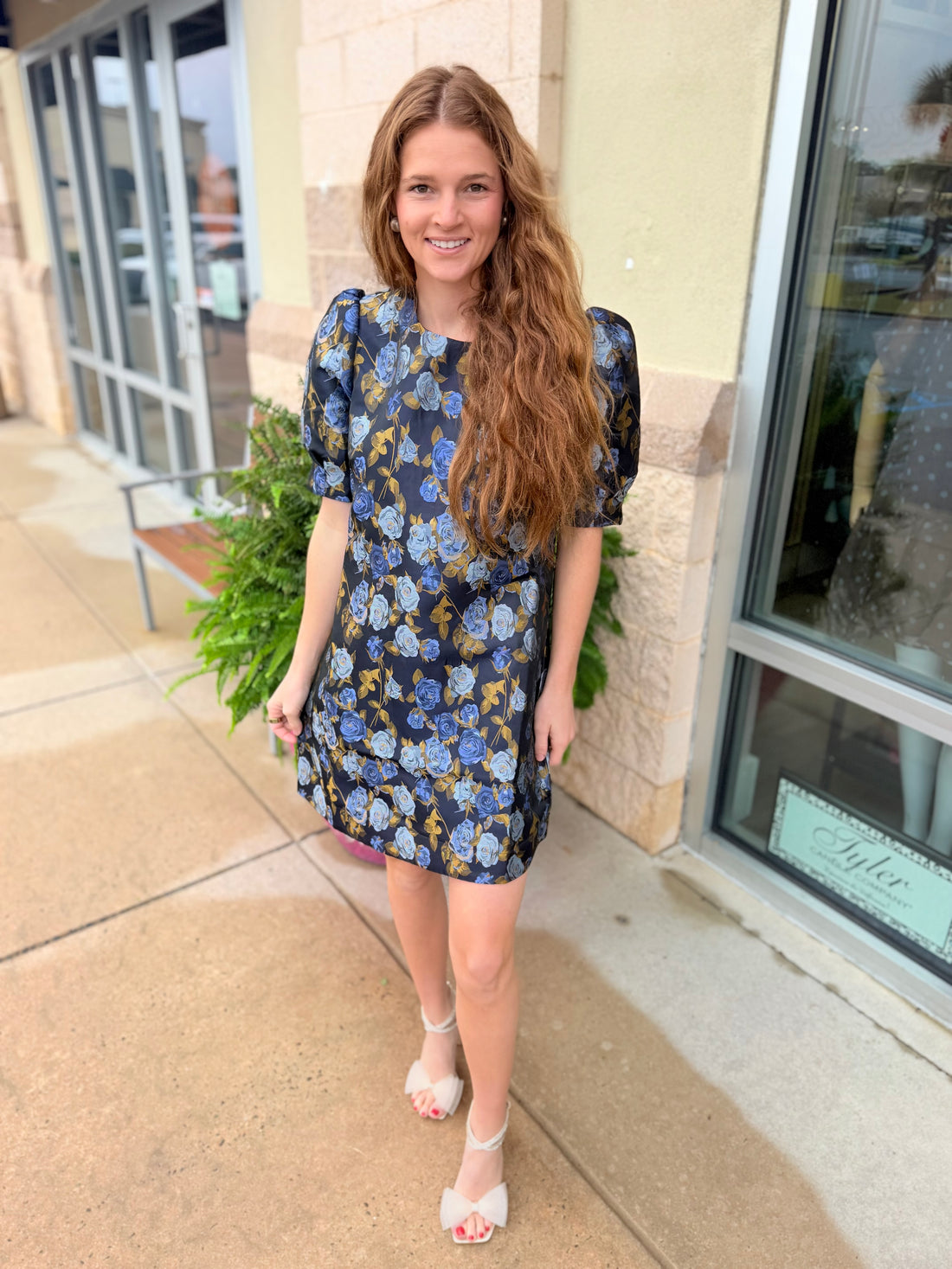 Thea Navy Brocade Dress