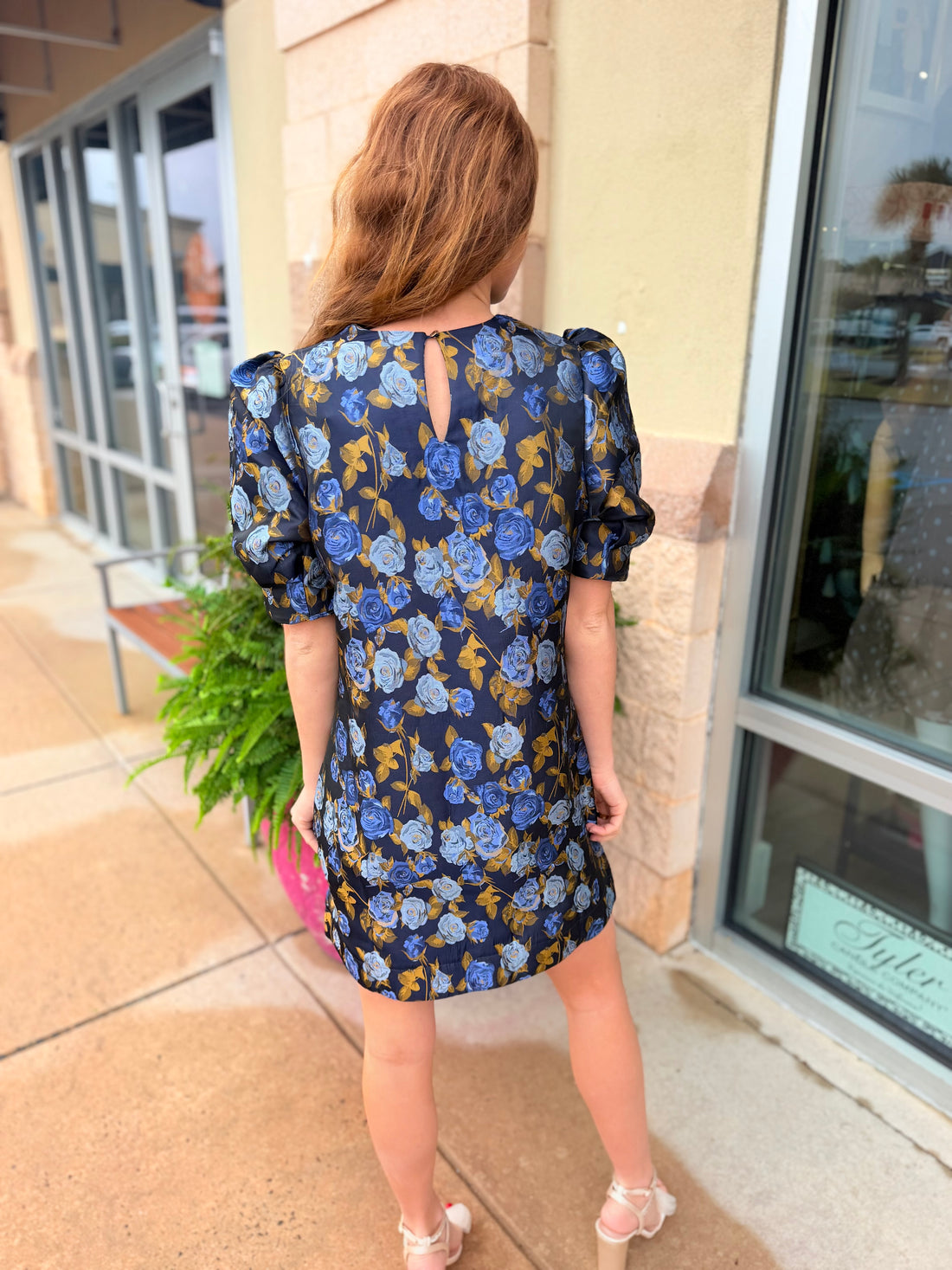 Thea Navy Brocade Dress