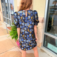 Thea Navy Brocade Dress