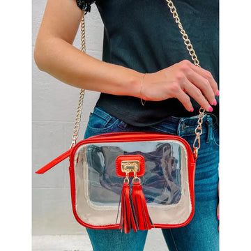 Addison Clear Crossbody, Metallic Red
