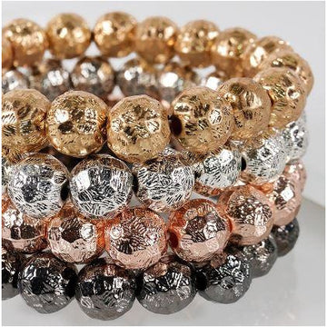 Paisley, Textured Metal Beaded Stretch Bracelet