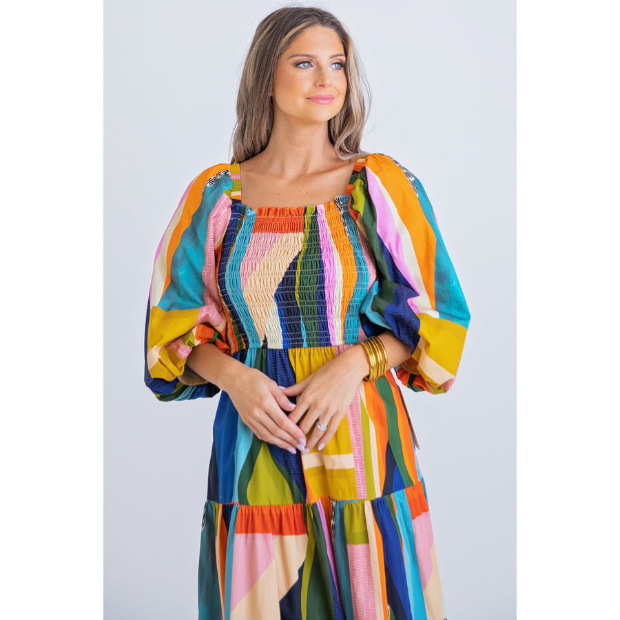Mosaic Puff Sleeve Dress