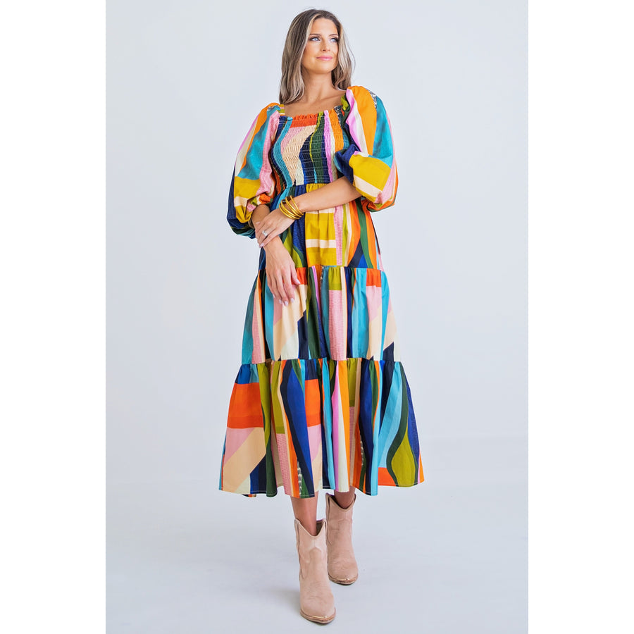 Mosaic Puff Sleeve Dress