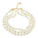 Gold and Pearl Three Strand Pearl Nugget Bead Necklace